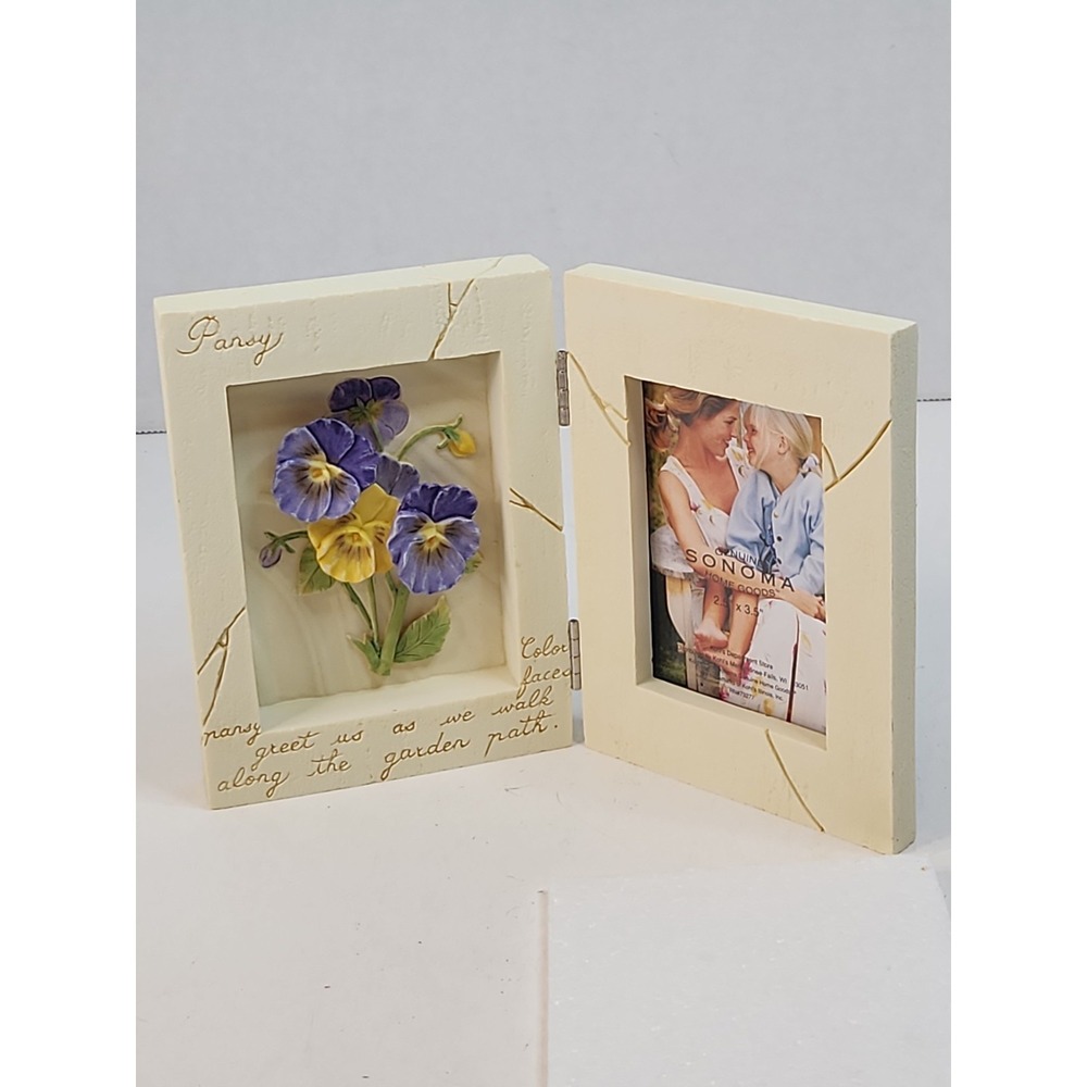 Sonoma Home Goods Hinged Double Picture Frame 2.5"x3.5" Floral Holds 1 Picture